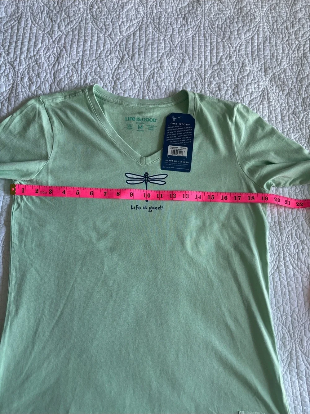 NWT Life Is Good Mint V-Neck Long Sleeve Tee Dragonfly Graphic Size M Women’s - Picture 8 of 10